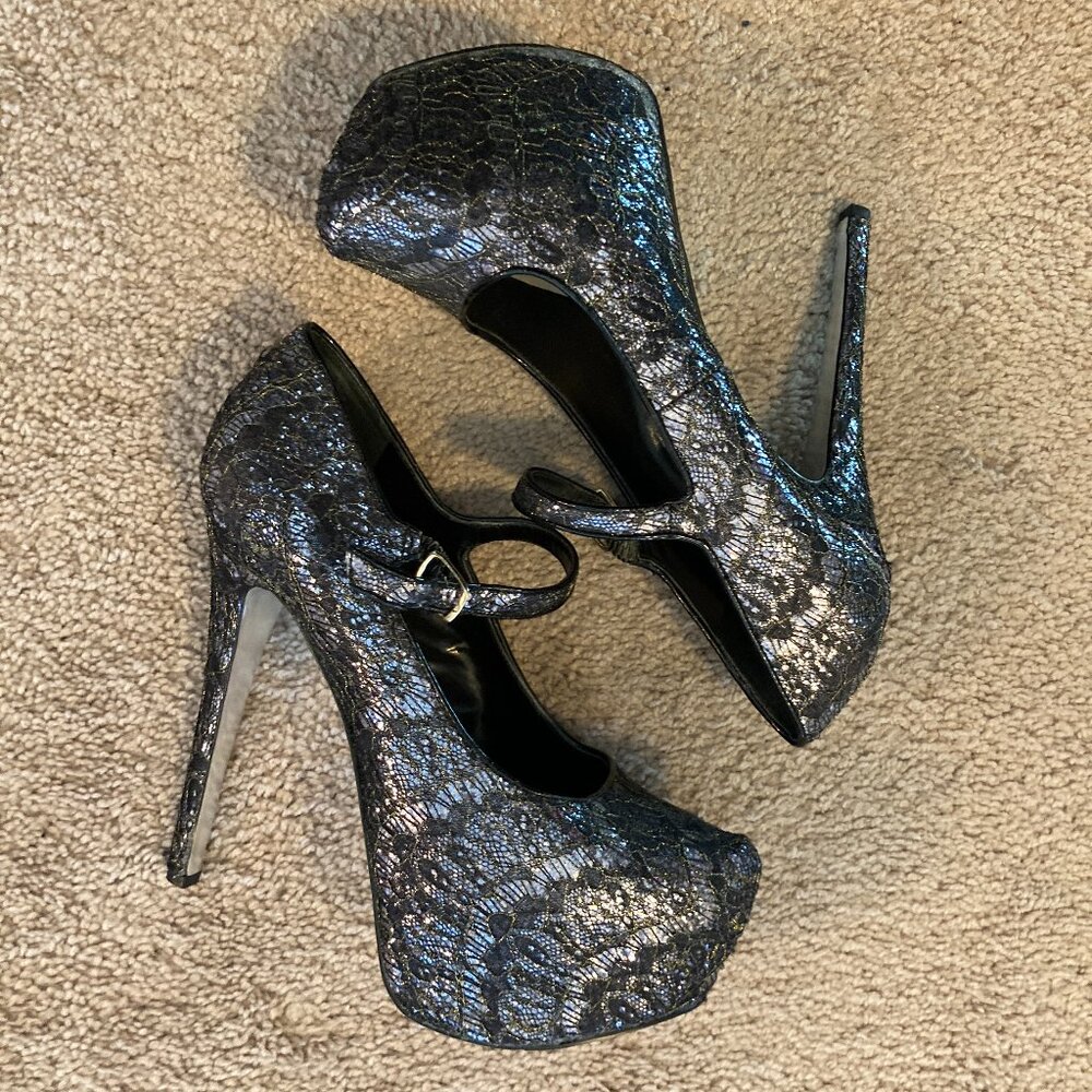 H by Halston silver/black heels size 8.5